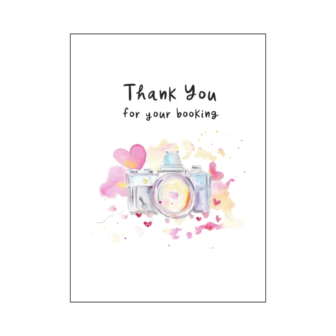 Watercolour Camera Thank You for your booking card