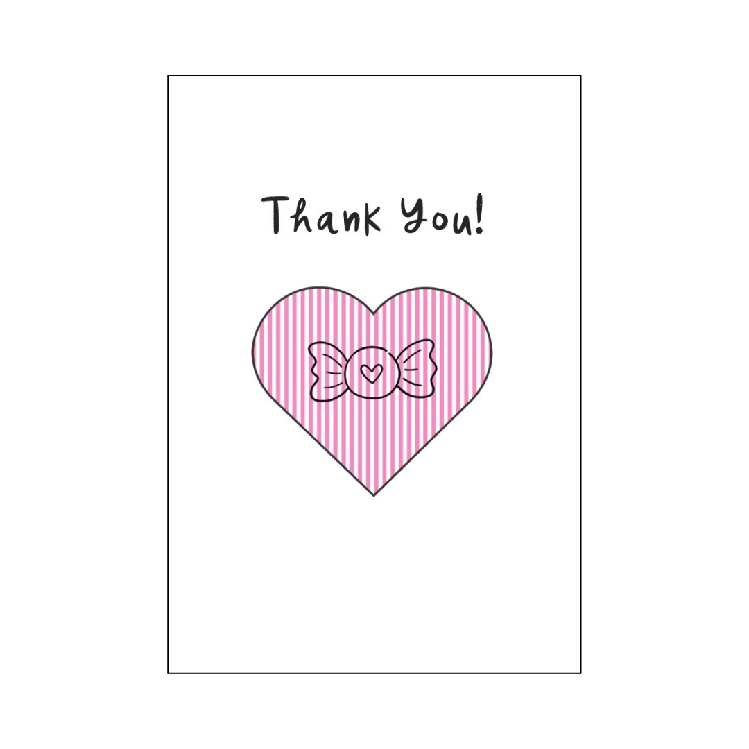 Candy Pink Striped Heart Thank You Card