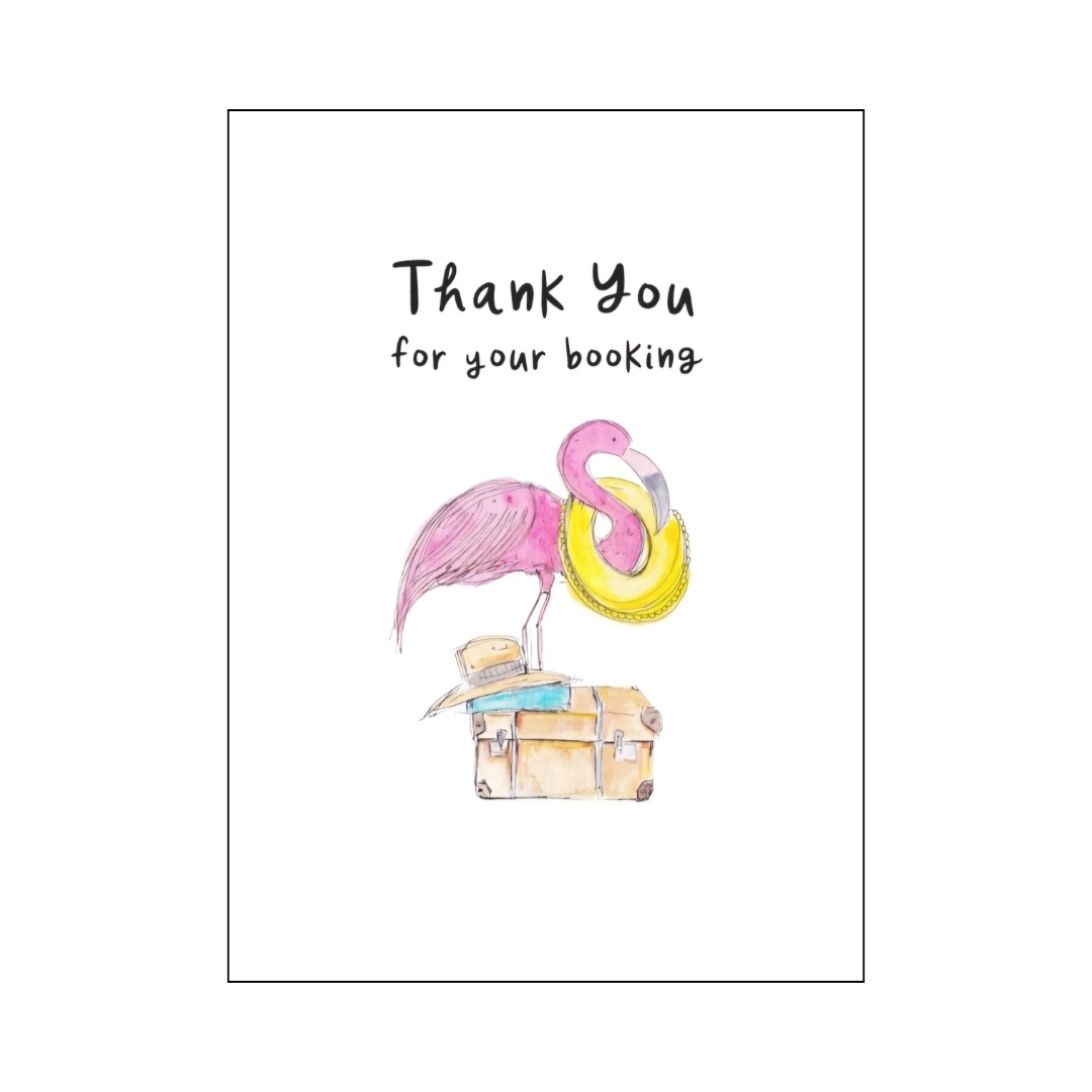 Flamingo Suitcase Thank You for your booking card