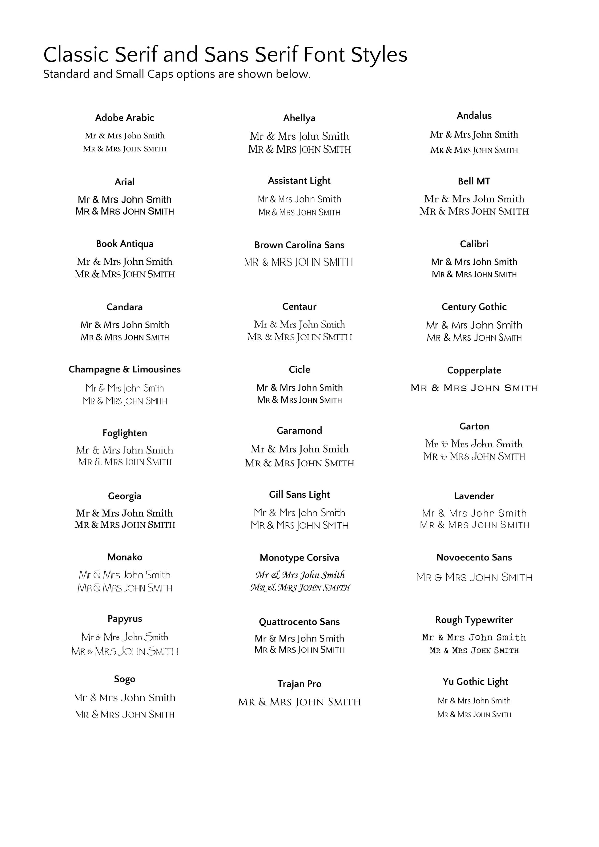 Font Library Serif and Sans Serif Font Styles