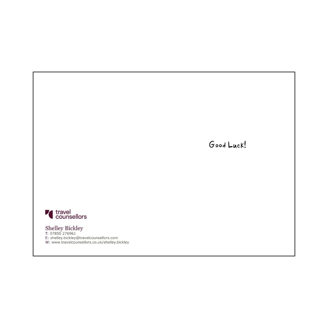 Good Luck greetings card with corporate details