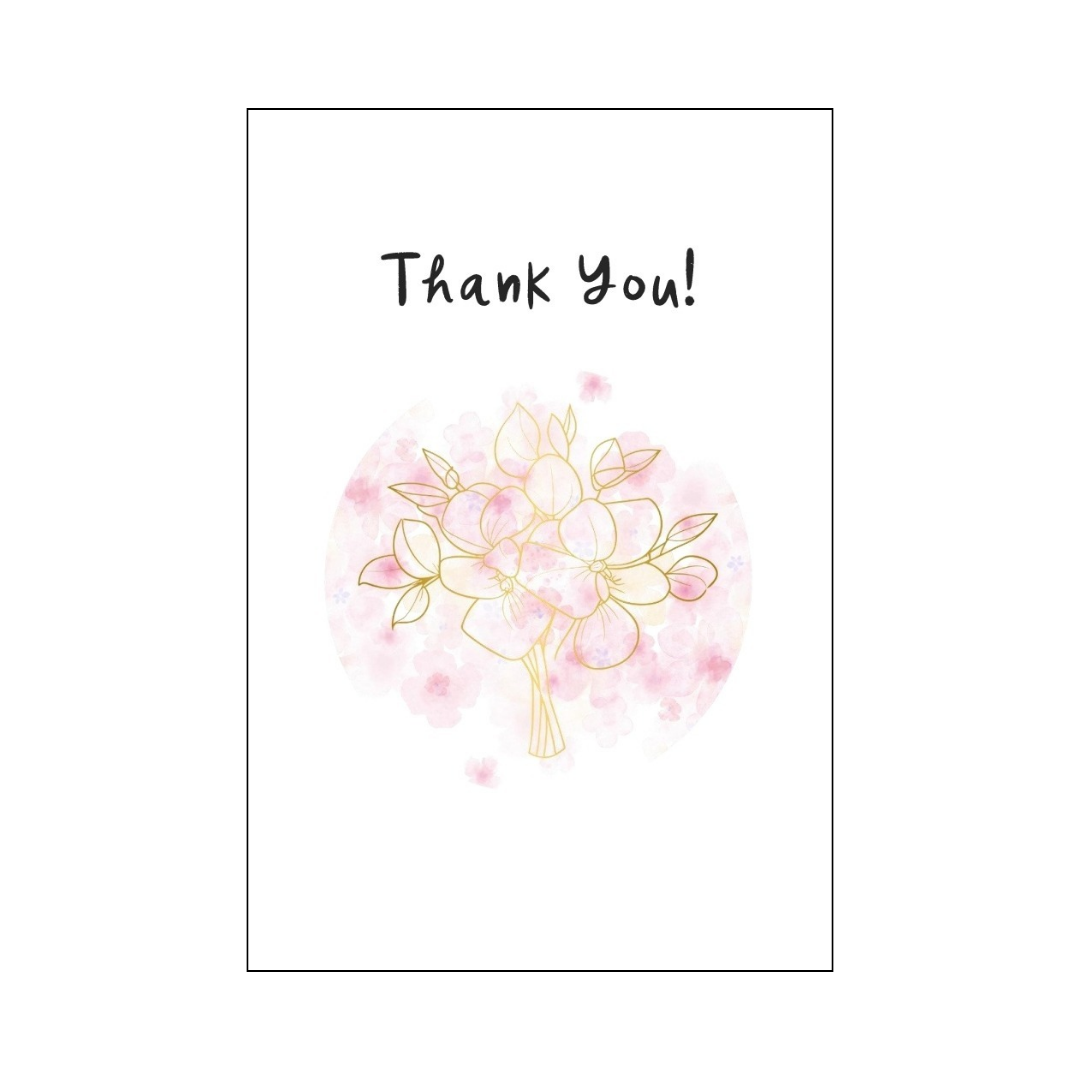 Gold Bouquet and Pink Floral Thank You Card