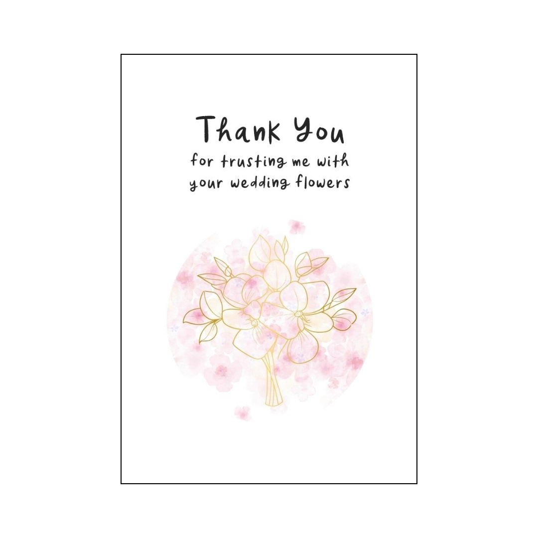 Gold Bouquet and Pink Floral Thank You Card