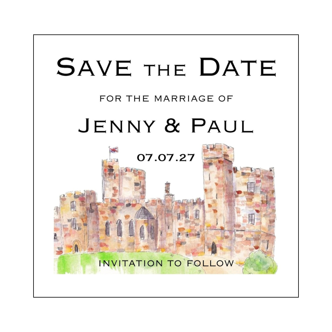 Peckforton Castle Wedding Save the Date card Copperplate