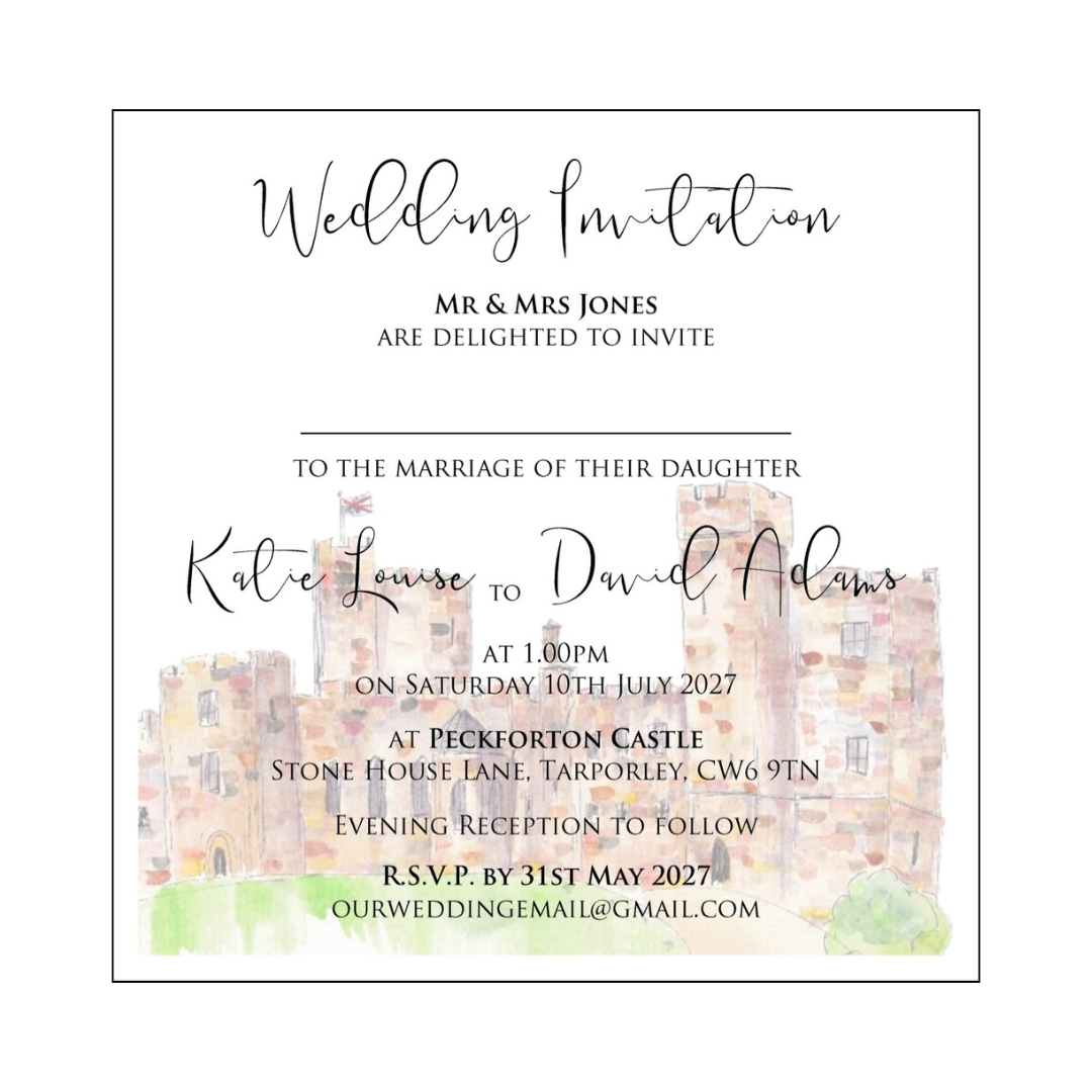 Peckforton Castle Flat Mounted Wedding Invitations