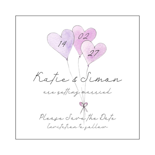 Pink Heart Balloons Save the Date Card