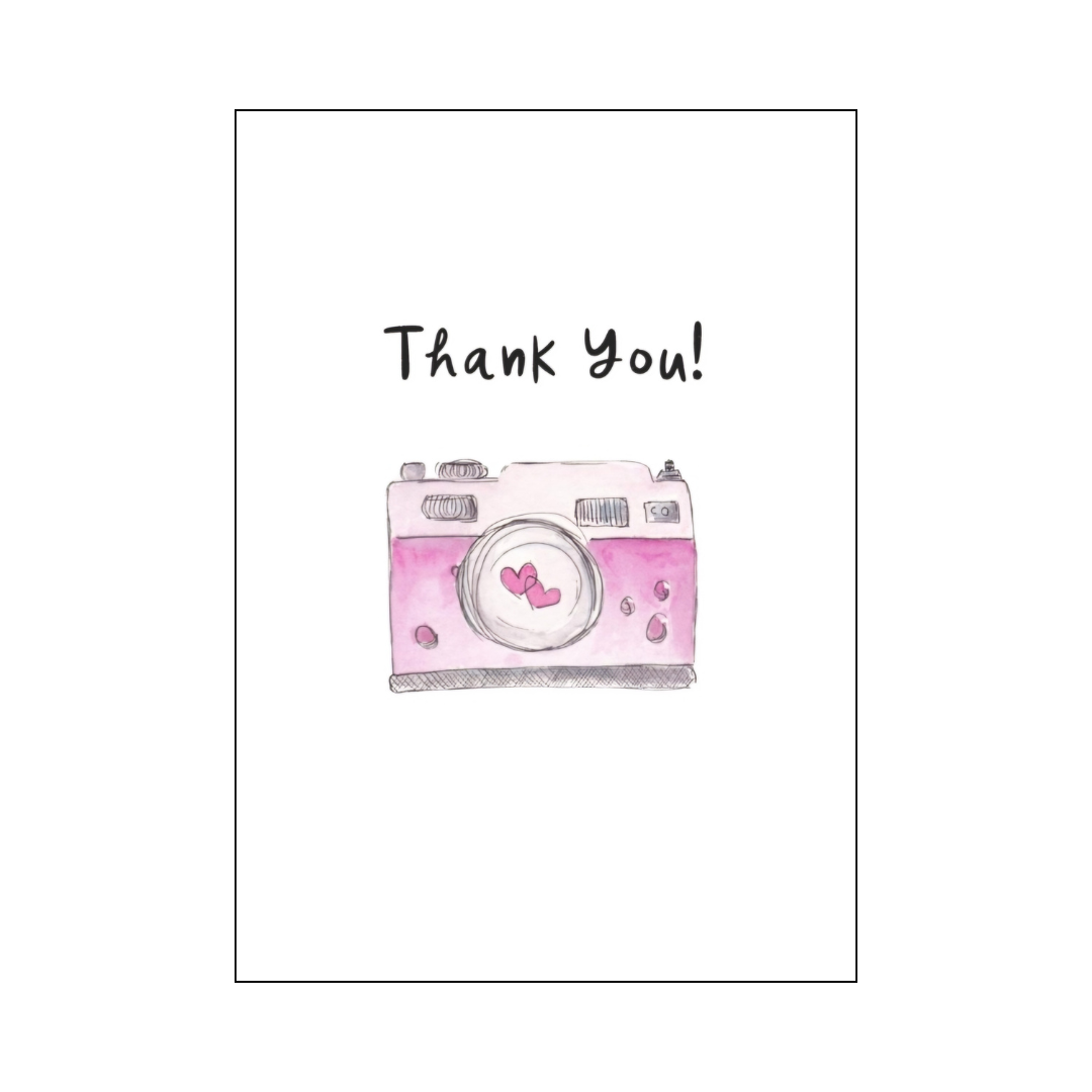 Pink Hearts Camera Thank You card