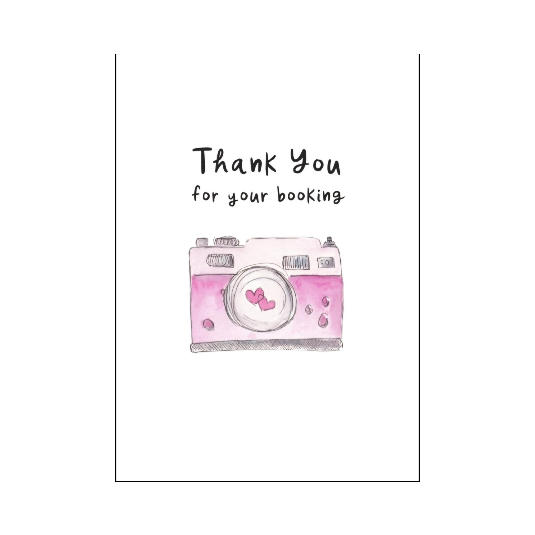 Pink Hearts Camera Thank You for your booking card