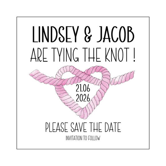 Pink Tying the Knot Save the Date February font