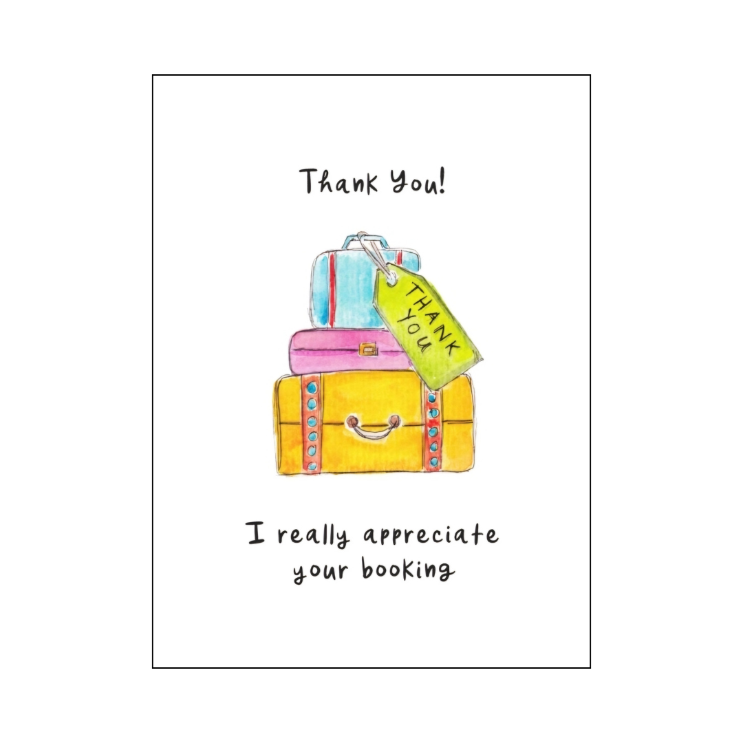 Thank You I really appreciate your booking suitcase stack thank you card