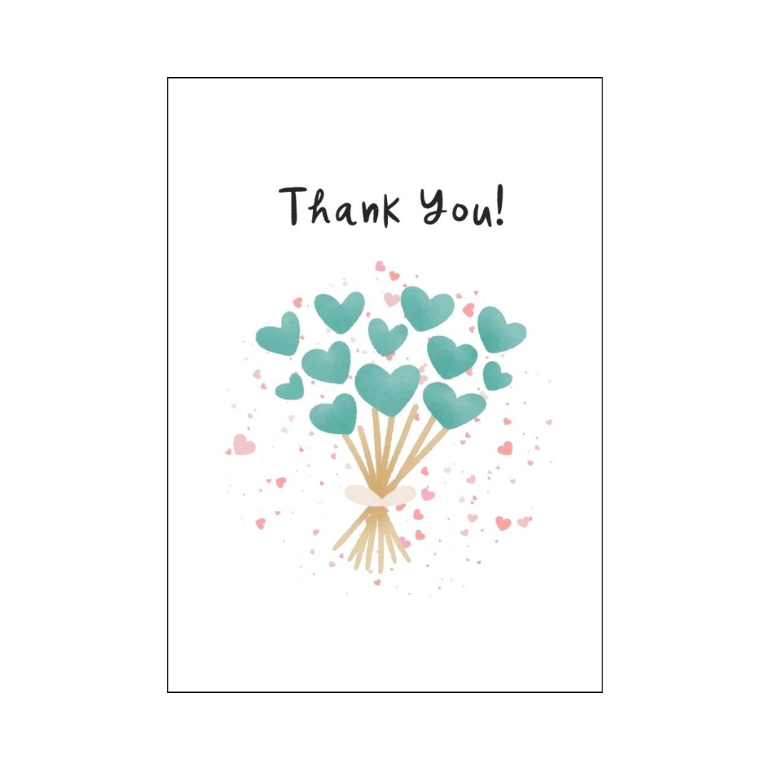 Teal Heart Bouquet Thank You Card