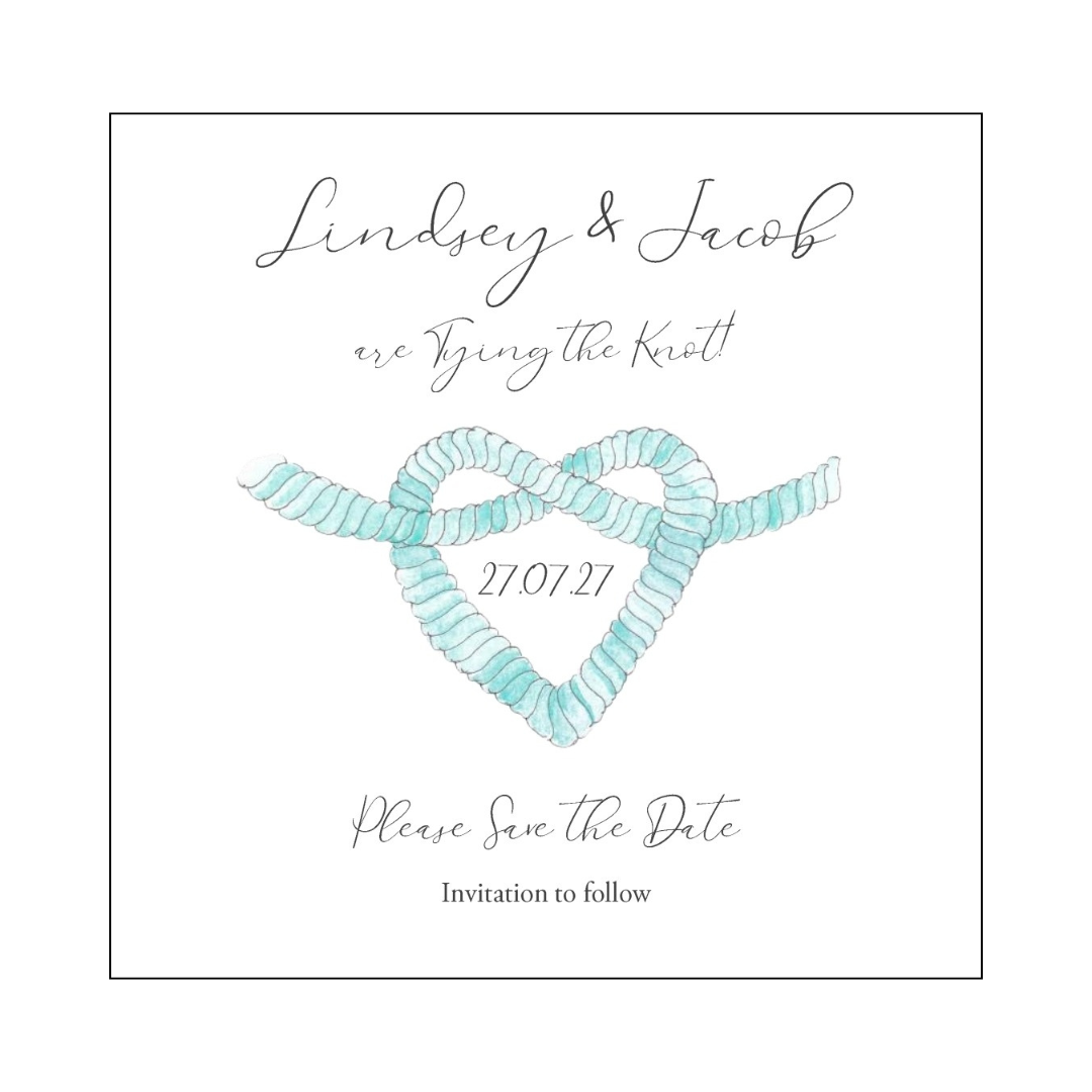 Aqua Blue Tying the Knot Save the Date Card