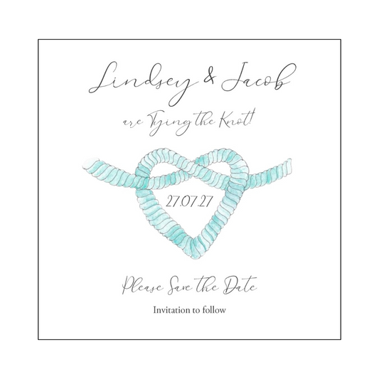 Aqua Blue Tying the Knot Save the Date Card
