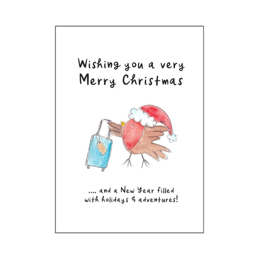 Christmas Robin with Suitcase Card