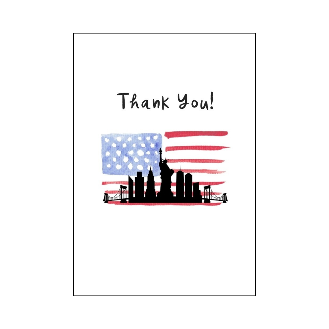 New York and USA Flag Thank You Card