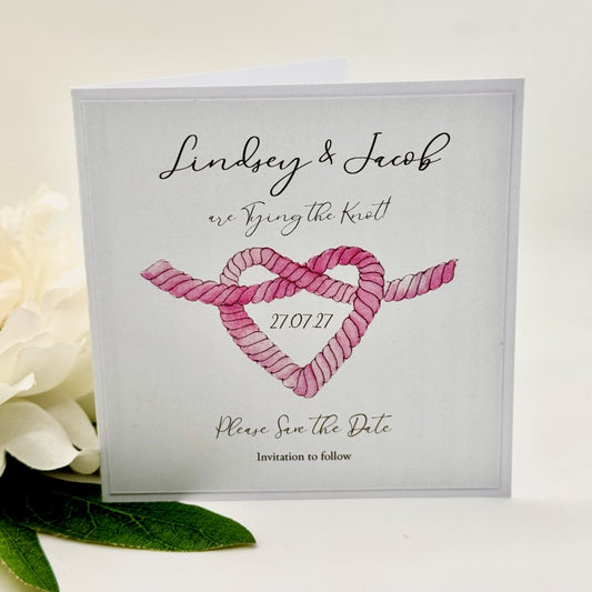 Pink Tying the Knot Watercolour Save the Date