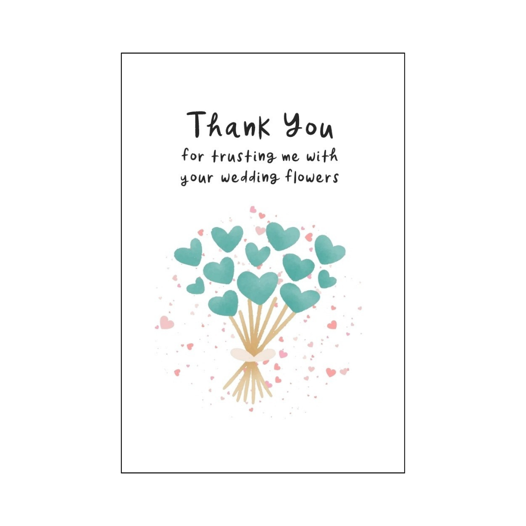 Teal Heart Bouquet Thank You Card