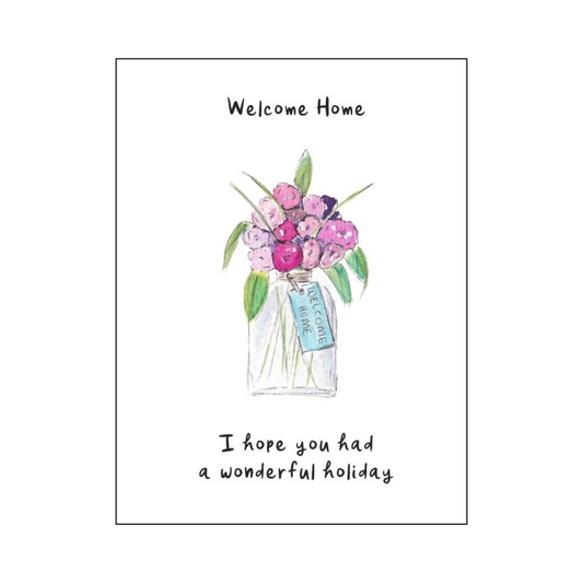 Vase of Purple Flowers Welcome Home Card