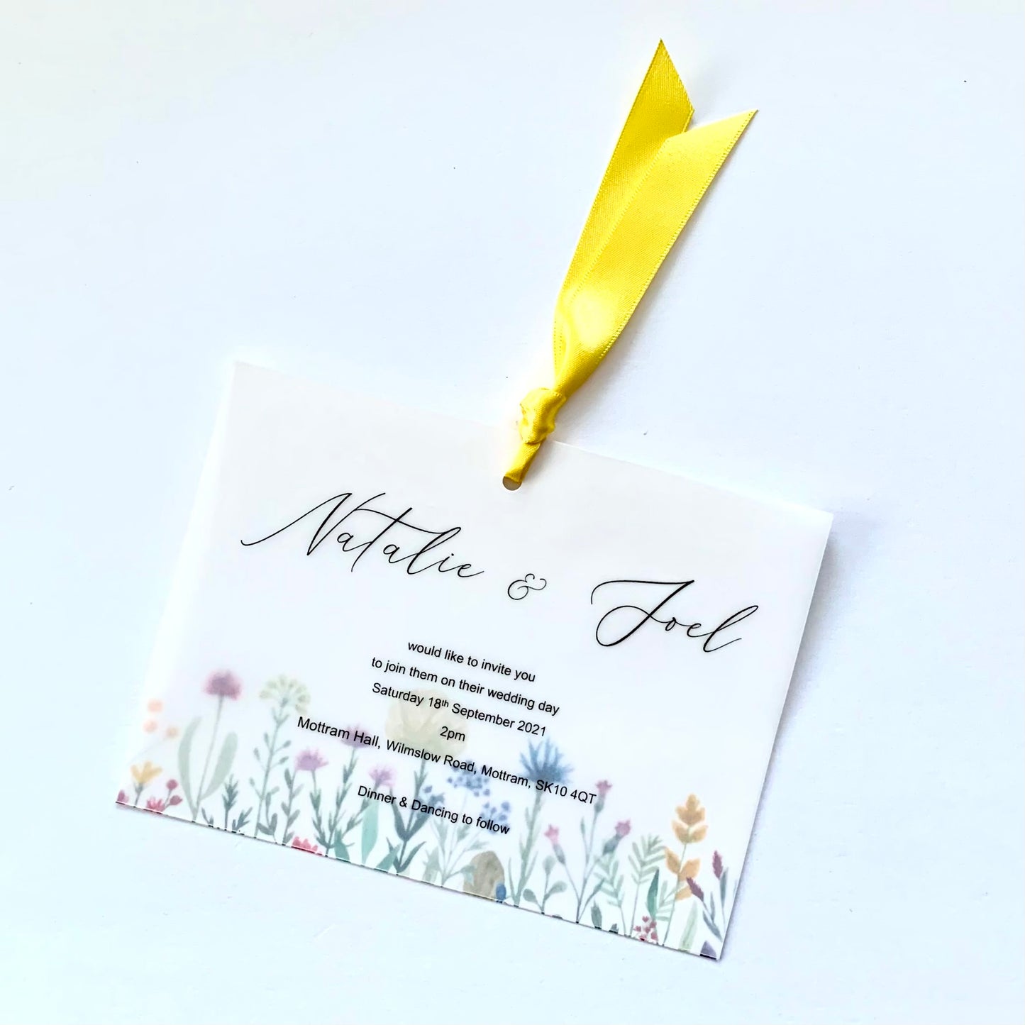 Floral Loop-Tied Wedding Invitation with Vellum Overlay